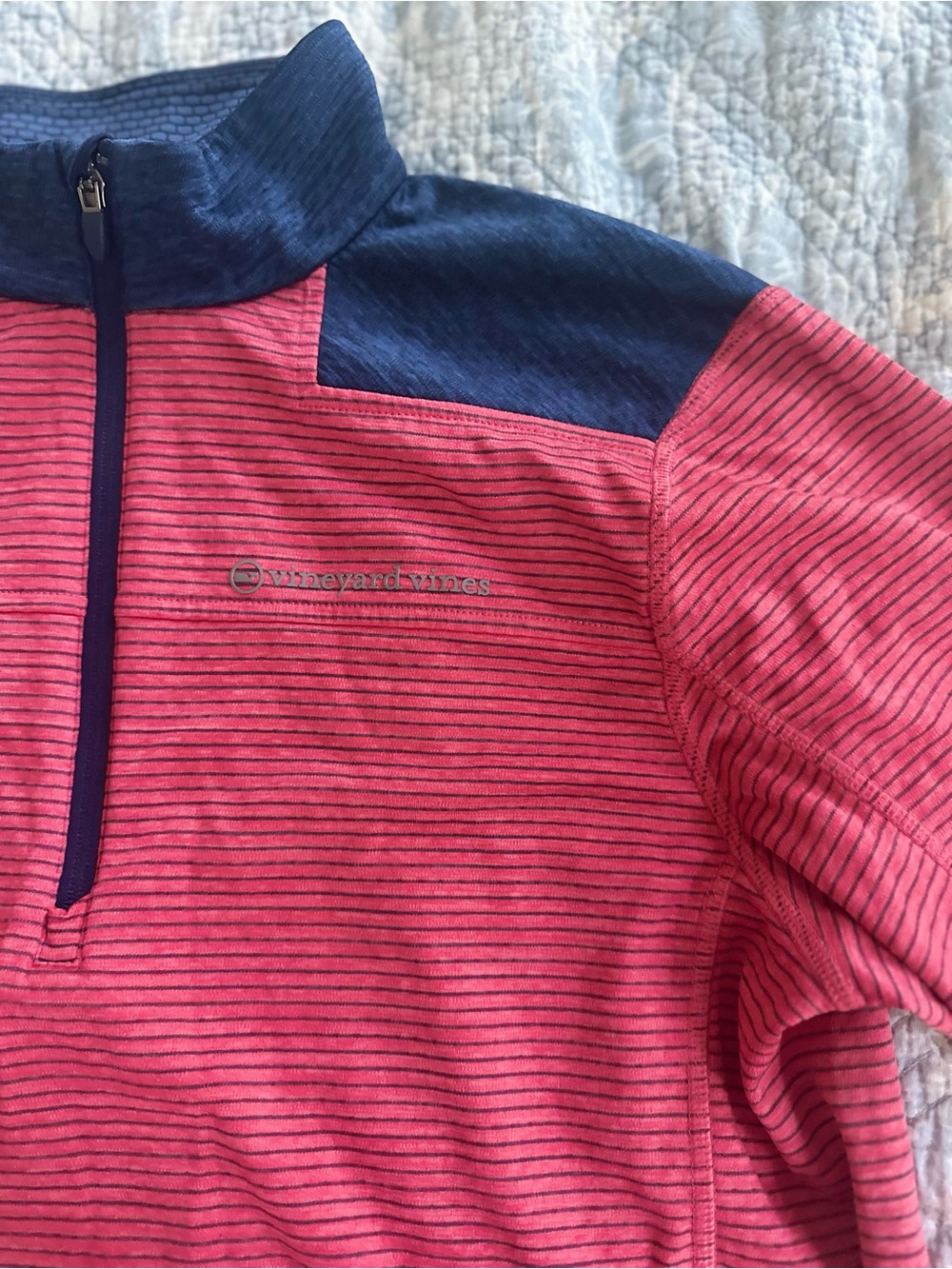 Vineyard Vines Mens Stripe Quarter-Zip Pullover Red Navy Perfect Preppy Like New